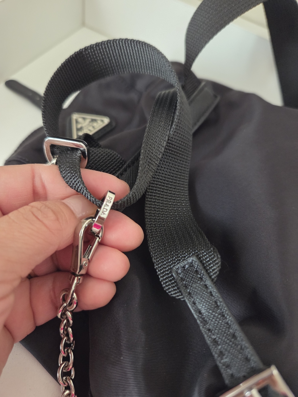 Prada Mini Re- Nylon Backpack Chain Crossbody Bag Silver /black - Picture 11 of 16